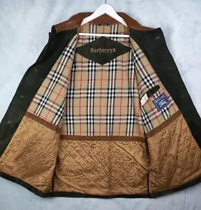 Vtg 80s BURBERRYS Green Suede Leather Wool Lined Nova Check Jacket Coat Size 44 - Picture 1 of 24