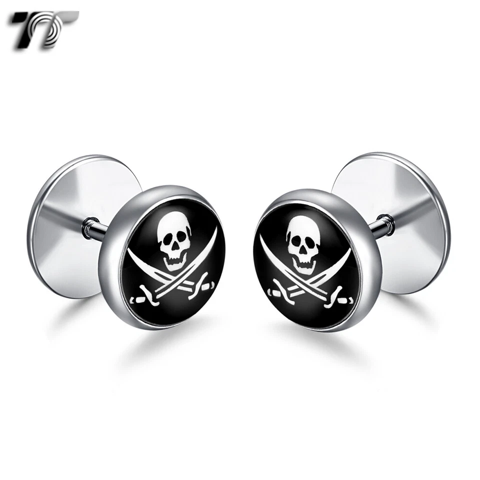 Pendientes tapón de oreja falsos pirata de acero quirúrgico TT 10 mm (BE277) NUEVOS Foto 1 de 1