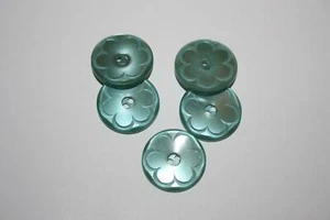 Juego de 5 botones vintage flor tallada turquesa - Imagen 1 de 1