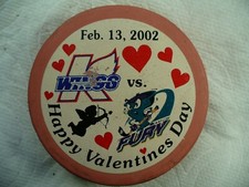 UHL Kalamazoo Wings 2002 Valentine's Day Logo Pink Hockey Puck Collect Pucks