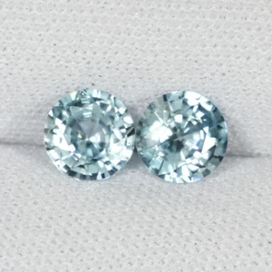 2.11Cts Amazing Luster Natural Blue Zircon 6mm Round Diamond Cut Pair...!!!! - Picture 1 of 2