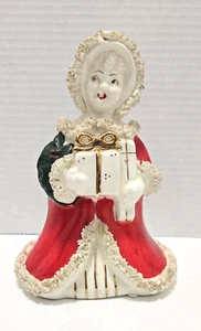 Vintage Napco Weihnachten Mädchen mit Geschenk & Kranz mit Spaghettiborte Pflanzgefäß - Bild 1 von 4