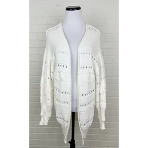 Cardigan maglione bianco betulla dettagli pizzo aperto davanti bianco taglia small/media - Foto 1 di 6