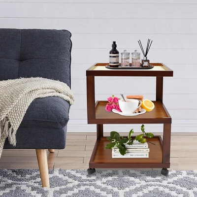 3-Tier Bedside Table End Table Storage Cabinet with Universal Wheels for Bedroom - Image 1 of 4