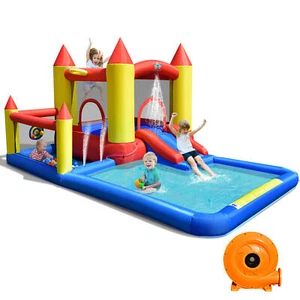 Inflatable Water Slide Castle Kids Bounce House Indoor & Outdoor w/ 480W Blower - Picture 1 of 10