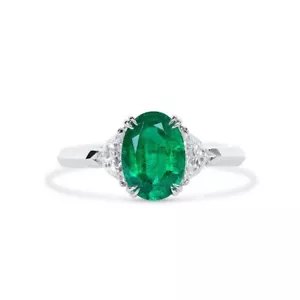 Anello Smeraldo Verde Vivace Montagne Himalaye Naturale 2,27 Ct. Forma ovale GRS - Foto 1 di 12