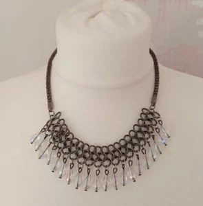 Retro Statement Gunmetal Tone Aurora Borealis Crystal Beaded Necklace-46cm Long - Picture 1 of 10