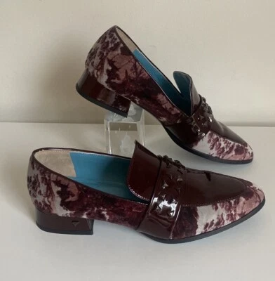 Valentina Rangoni Burgundy Loafers Size 8 Leather Velvet Studded Italy Rare Find - Image 1 of 4