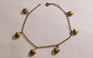14k Italian Y. gold bracelet with yellow gold dangling hearts 8"Long((424)) - Picture 1 of 4