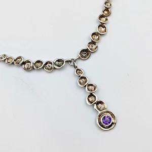 Hagit Gorali Israel Sterling Silver 925 Amethyst Modernist Y-Drop Necklace 19" - Picture 1 of 14