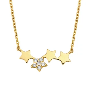 Sterne Collier 585 'er Gold 14 Karat mit Zirkonias 45, 42, 39cm Kette / x485 - Bild 1 von 13