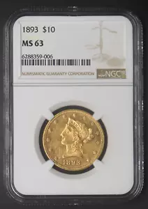 1893 $10 Gold Liberty Eagle - NGC MS 63 - COINGIANTS - - Picture 1 of 2