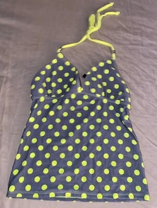 NWT Hot Water Polka Dot Halter Swimsuit Tankini Top S Gray Lime (B7) - Picture 1 of 2