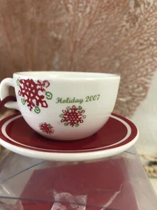 Starbucks Holiday Mini Size Coffee Tea Cup with Saucer Christmas Ornament 2007 - Picture 1 of 4