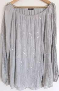 Made in Italy Silver Light Weight Long Sleeve 15% Wool Boho Blouse (Suit L-XL) - Picture 1 of 5
