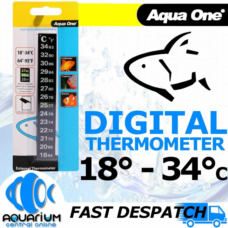 Aqua One Thermometer External Digital Temperature Aquarium Tank 10307