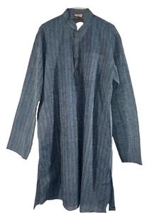 NWT Manyavar ML11784 Mens Blue Kurta Size Xl/105 Cm Blue Striped Long Sleeve - Picture 1 of 5