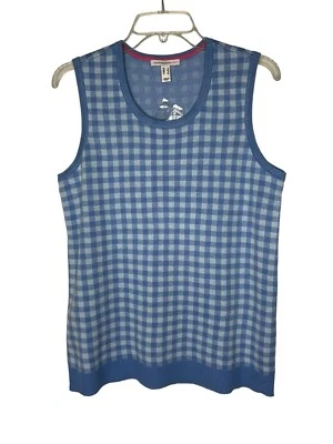 Isaac Mizrahi Live! Sweater Tank Top Gingham Jacquard A475367 Blue Small NEW - Image 1 of 4