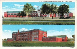 BAY CITY MI TL  HANDY JUNIOR HIGH SCHOOL 1920s VINTAGE POSTCARD 080625 U - Picture 1 of 2