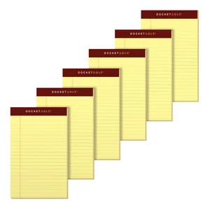 TOPS Docket Gold Premium Jr. Legal-Ruled Writing Pads, 5" x 8", Canary, 6-Pack - Picture 1 of 5