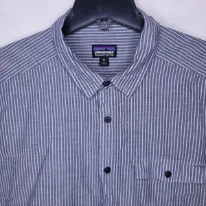 Patagonia Shirt Mens XL Striped Gray, White Organic Cotton Hemp - Picture 1 of 11