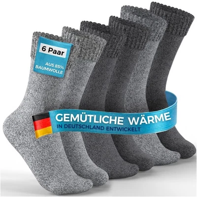 6 Paar Thermosocken (85% Baumwolle) Winter Socken Warm Vollfrottee Damen Herren - Bild 1 von 4