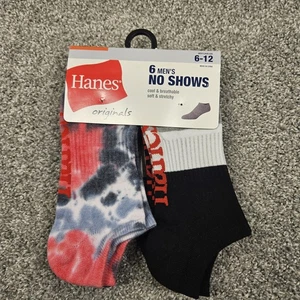 Hanes Originals No Show Socks Mens Size 6-12 6 Pack Soft Breathable Tie Dye - Picture 1 of 8