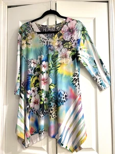 Kaktus Tropical Orchideen Tunika Top~verziert~Reisender Strick~38 Brust~asymmetrisch~S - Bild 1 von 5
