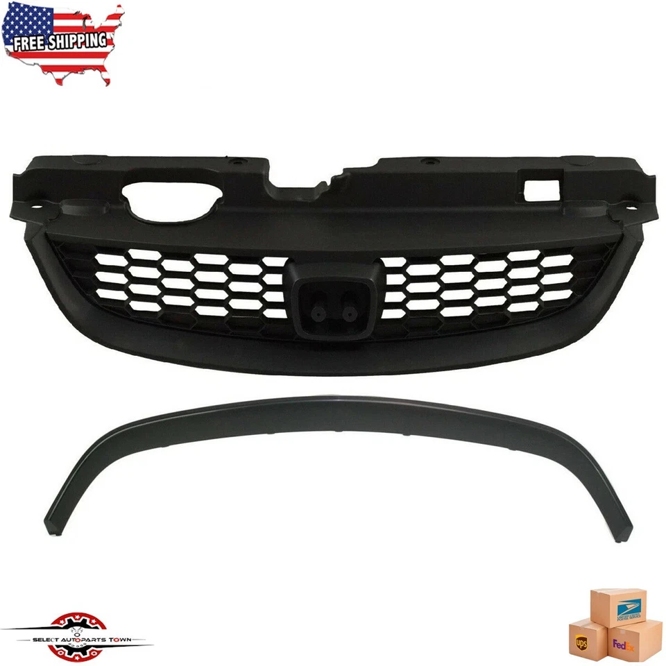 Fits 2004-2005 Honda Civic New Front Bumper Grille + Lower Molding Black Set 2PC Foto 1 de 4