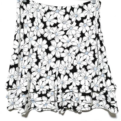 Lauren Ralph Lauren Tiered 100% Silk Skirt Navy White Knee Length Lined Size 16 - Image 1 of 4