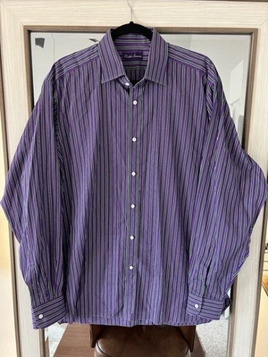 Camisa de vestir Ralph Lauren etiqueta púrpura para hombre 17 púrpura verde blanco rayas Italia Foto 1 de 4