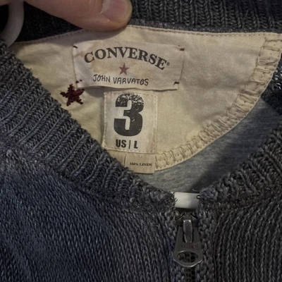 RARE John Varvatos X Converse Men’s Gray Full Zip Linen Knit Sweater Size Large - Image 1 of 4
