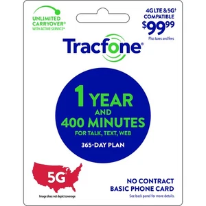 Forfait téléphonique de base Tracfone 99,99 $, 400 minutes, 365 jours [livraison physique] - Photo 1 sur 6