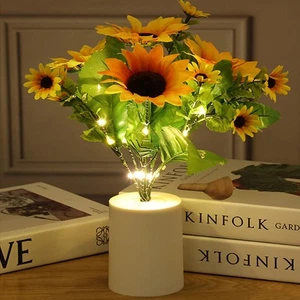 Sunflower Lamp Artificial LED Night Light Flower Table Lamp Battery Operated US - Picture 1 of 7