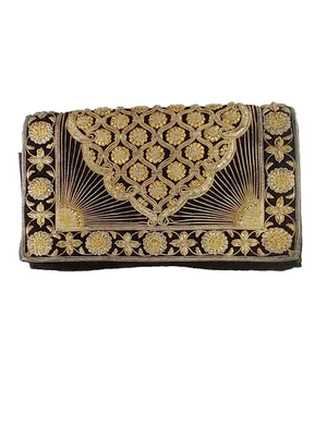 Bolso sin asas vintage de terciopelo Zari con bordado de metal dorado y plateado con etiqueta Zari Foto 1 de 4