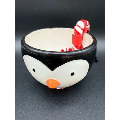 Tigela de pinguim Hallmark prato de doces com colher decoração de Natal feriado - Imagem 1 de 4