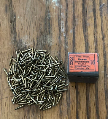 Antique Nails In Original Box Shoe Cobblers Brass 3/8” #16 Tack Point Mass USA - Image 1 of 4