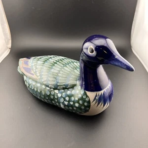Mexican Hand Painted Folk Art Talavera SIGNED Mateo Pottery Duck / Decor - Picture 1 of 11