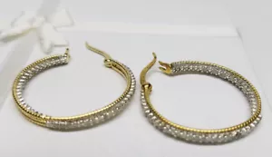 1/2 KT ECHTE DIAMANT CREOLEN 18K GOLD 925 STERLINGSILBER NEU 200 $ - Bild 1 von 7