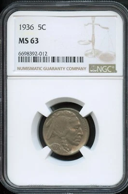 NGC - Buffalo Nickel - 5c - 1936- MS -63 - Image 1 of 2