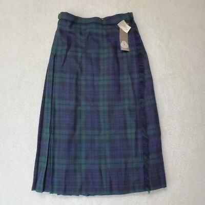 Vtg Highland Home Kilt Black Watch Tartan Plaid Navy Green Pleated Wool Skirt  - Image 1 of 4