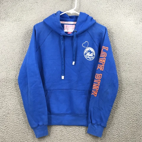 Victoria Secret Sweater Medium Blue MLB Mets New York Pullover Hoodie 33267 Cover