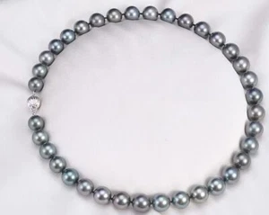 Stunning 17"8-9mm Natural South Sea Genuine Black Round Pearl Necklace 10556 - Picture 1 of 1