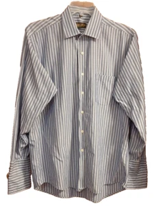 Donald J. Trump Gray and Blue Striped Long Sleeve Shirt Mens Size 16.5 / 34.35 - Picture 1 of 5