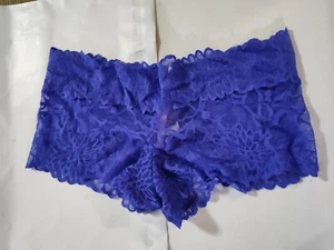 PINK VS Cheeky Boyshort S Blue Floral Lace Panty NWT - Picture 1 of 5
