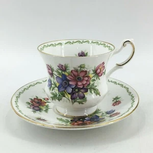 Vintage Queen's China Tea Cup & Saucer Special Flowers  Anemone Rosina England - Picture 1 of 9