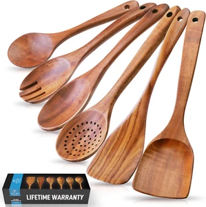 6-Piece Wooden Spoons for Cooking - Smooth Finish Teak Wooden Utensils for Cooki - Picture 1 of 12