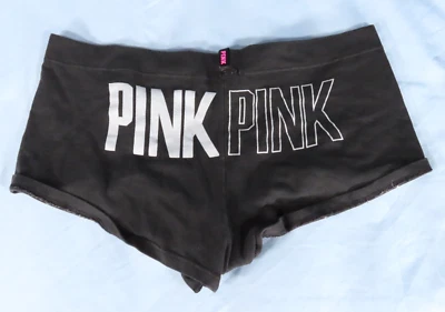 VTG Victoria's Secret Pink BLACK LOW RISE BOY SHORT PANTY Gray Logo on Booty XS - Image 1 of 4