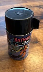 Vintage 1966 Rare Batman and Robin Collectible Metal Lunchbox Thermo Complete