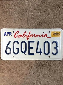 2010 California License Plate - 6GQE403 - Nice Natural! - Picture 1 of 2